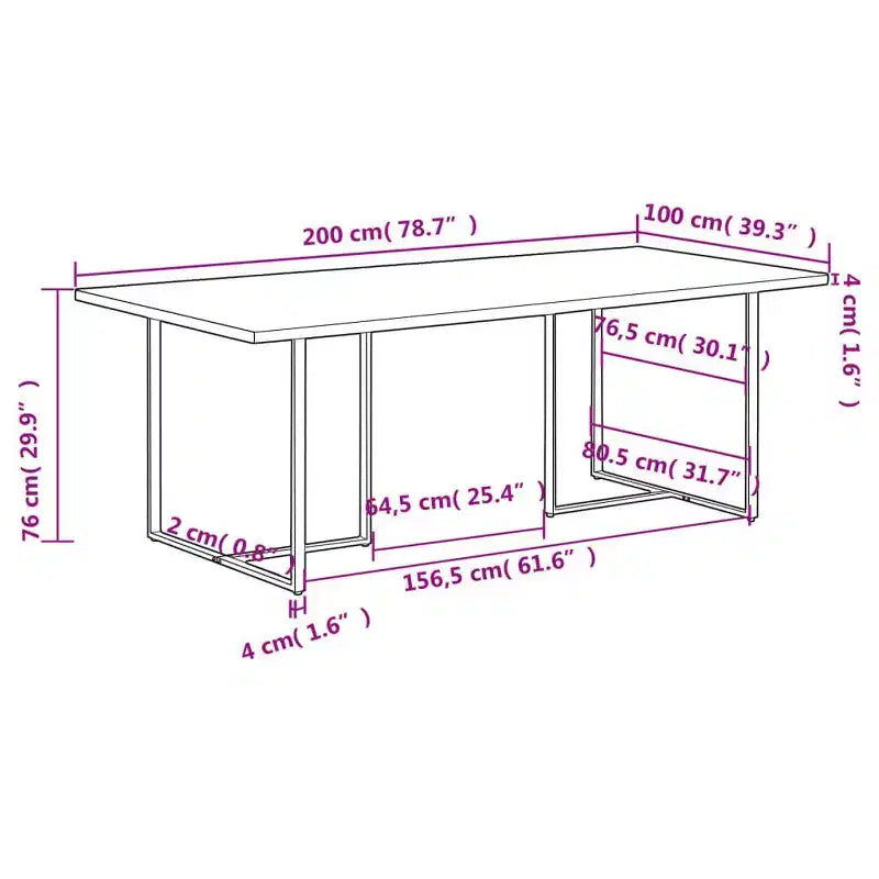 Table à Manger Industrielle en Bois de Manguier Brut - Design Rectangulaire - Plusieurs Tailles Disponibles