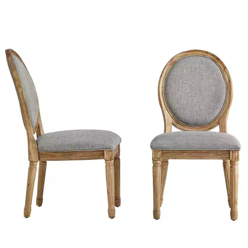 Chaises de salle à manger rondes en lin et en bois