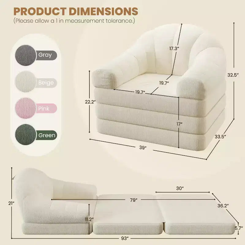 Canapé-lit pliant 2-en-1, fauteuil-lit pliable pour salon, chambre à coucher