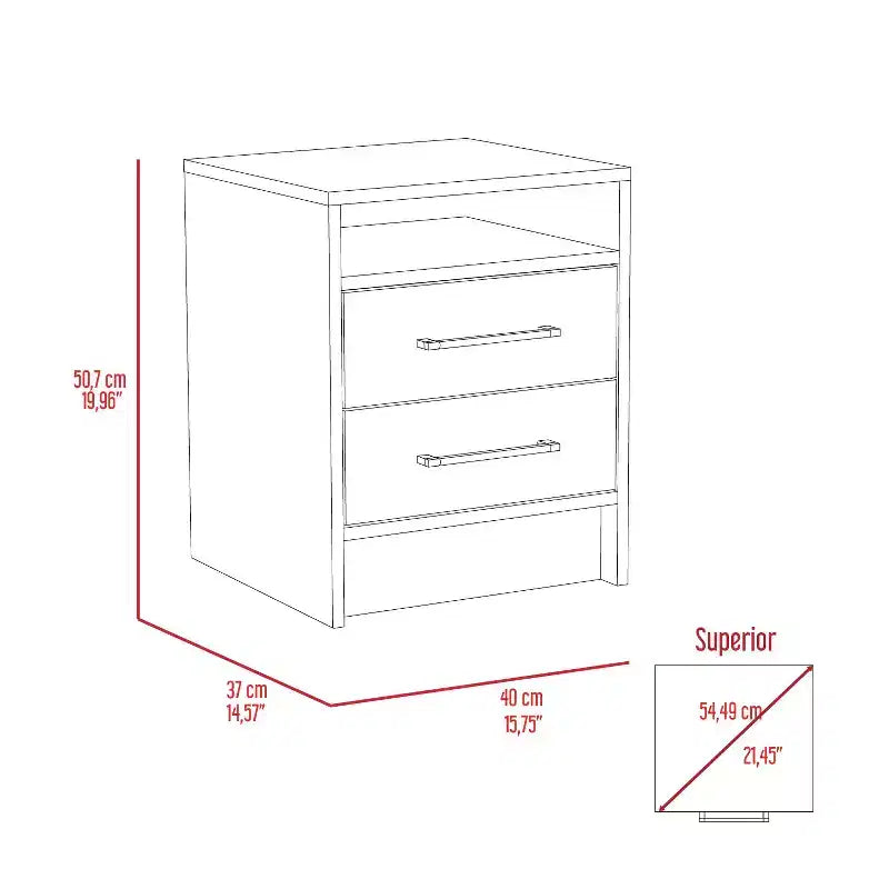 Avec un design épuré et moderne, cette table de chevet, table d'appoint, table d'appoint avec plateau supérieur, deux tiroirs – Blanc / Chêne clair offre un rangement pratique.