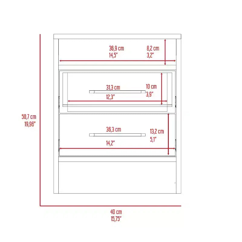 Avec un design épuré et moderne, cette table de chevet, table d'appoint, table d'appoint avec plateau supérieur, deux tiroirs – Blanc / Chêne clair offre un rangement pratique.