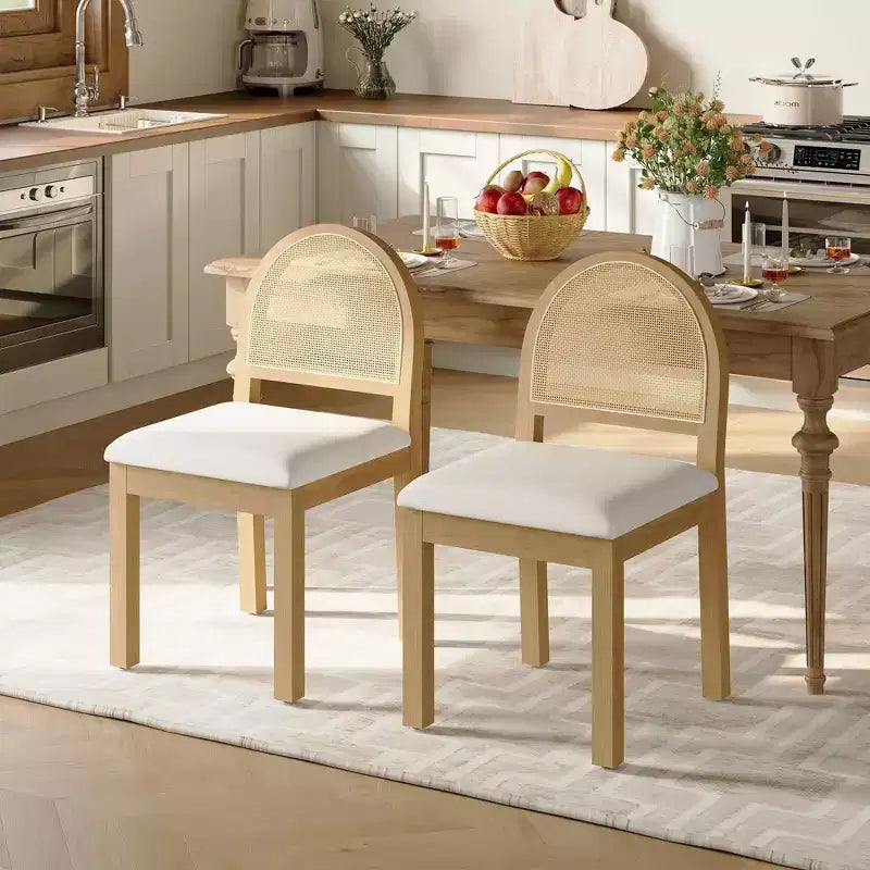 Chaises de salle à manger Mid-Century Modern avec dossier en rotin tressé à la main et assise rembourrée en chenille pour cuisine et salle à manger
