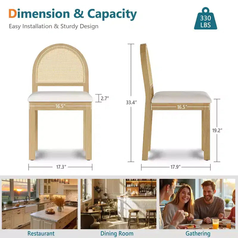 Chaises de salle à manger Mid-Century Modern avec dossier en rotin tressé à la main et assise rembourrée en chenille pour cuisine et salle à manger