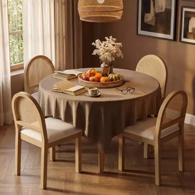 Chaises de salle à manger Mid-Century Modern avec dossier en rotin tressé à la main et assise rembourrée en chenille pour cuisine et salle à manger