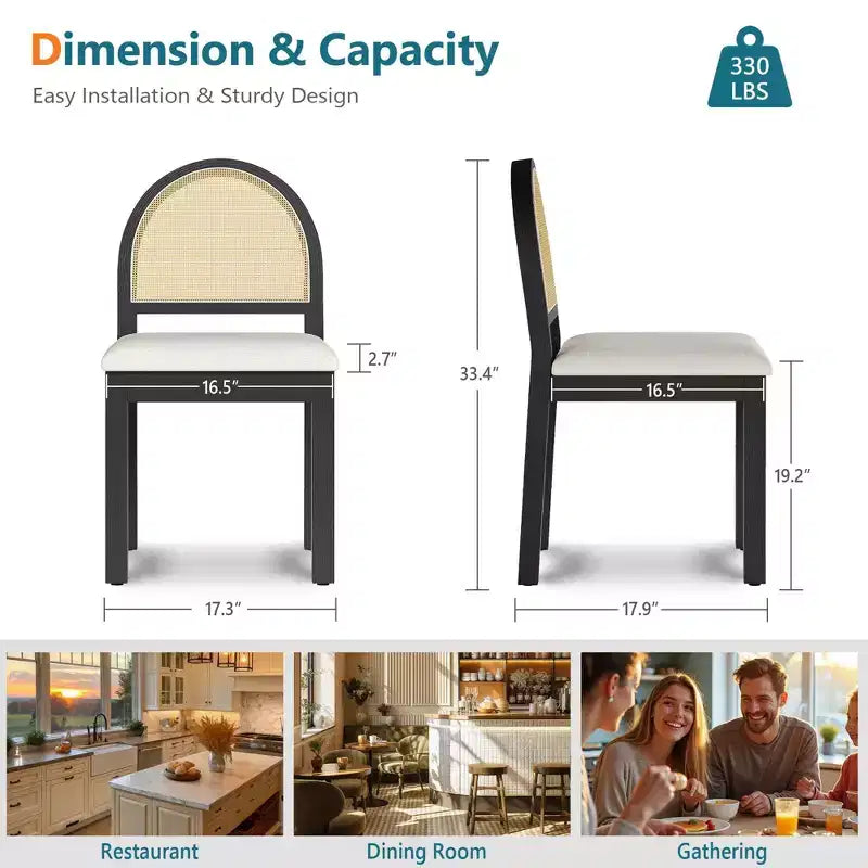 Chaises de salle à manger Mid-Century Modern avec dossier en rotin tressé à la main et assise rembourrée en chenille pour cuisine et salle à manger