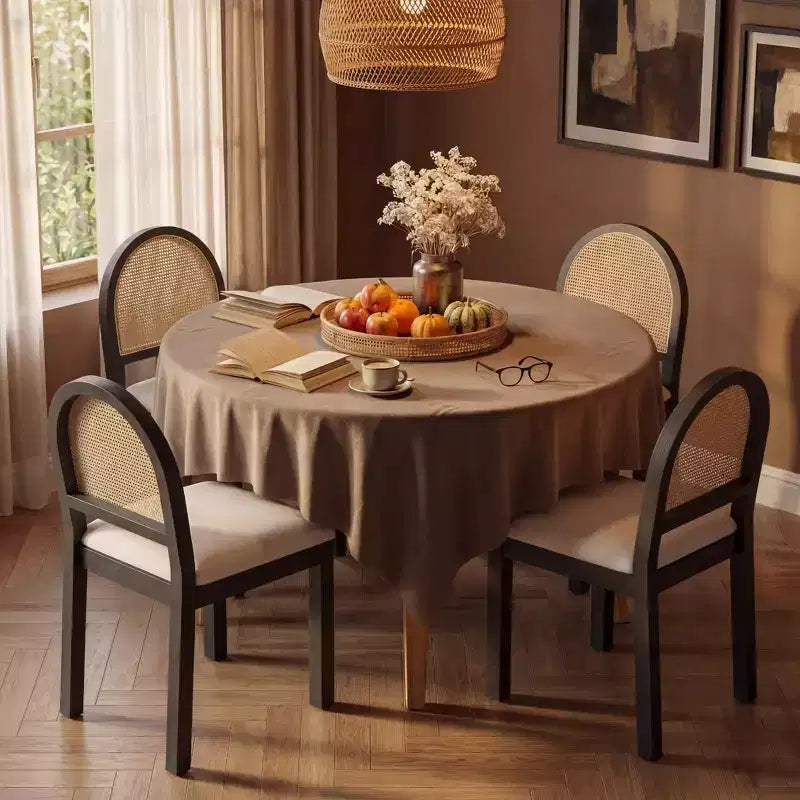 Chaises de salle à manger Mid-Century Modern avec dossier en rotin tressé à la main et assise rembourrée en chenille pour cuisine et salle à manger
