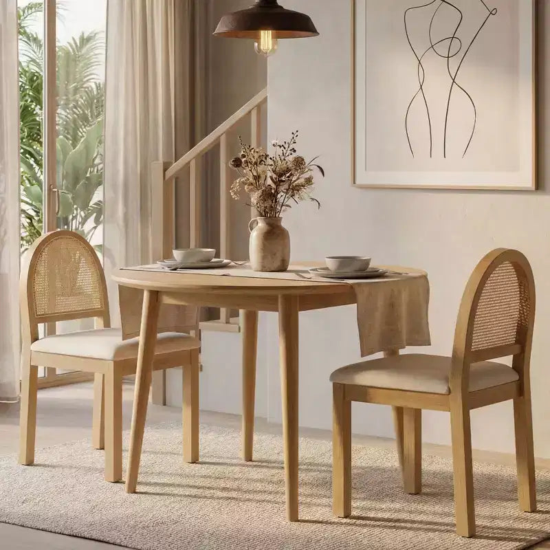 Chaises de salle à manger Mid-Century Modern avec dossier en rotin tressé à la main et assise rembourrée en chenille pour cuisine et salle à manger