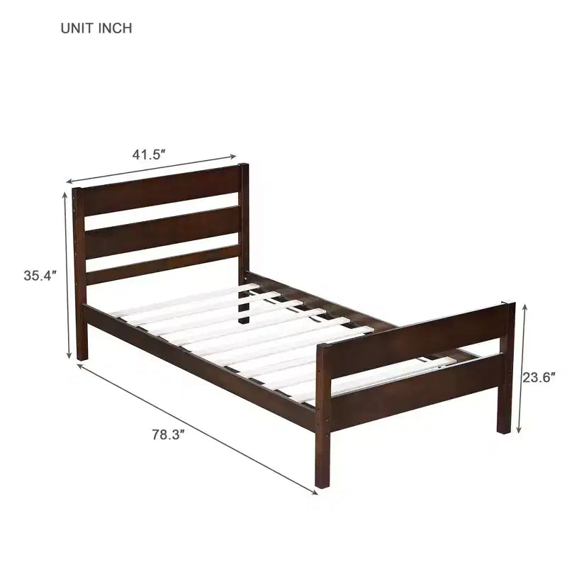 Cadre de lit plateforme double en bois d'hévéa avec tête et pied de lit, design compact
