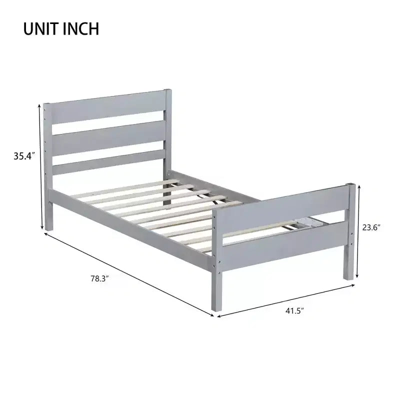 Cadre de lit plateforme double en bois d'hévéa avec tête et pied de lit, design compact