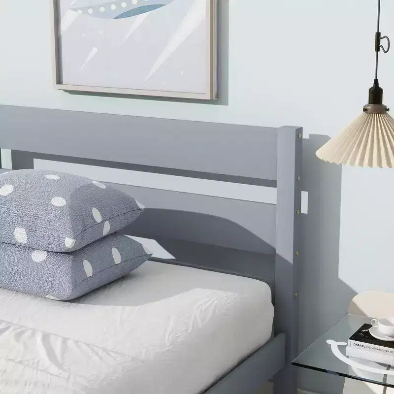 Cadre de lit plateforme double en bois d'hévéa avec tête et pied de lit, design compact