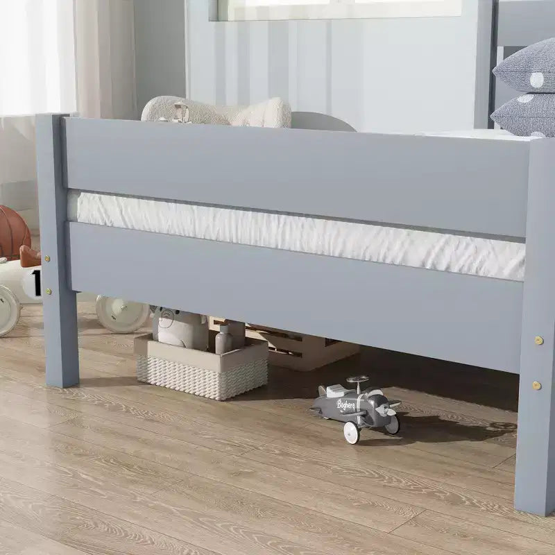 Cadre de lit plateforme double en bois d'hévéa avec tête et pied de lit, design compact