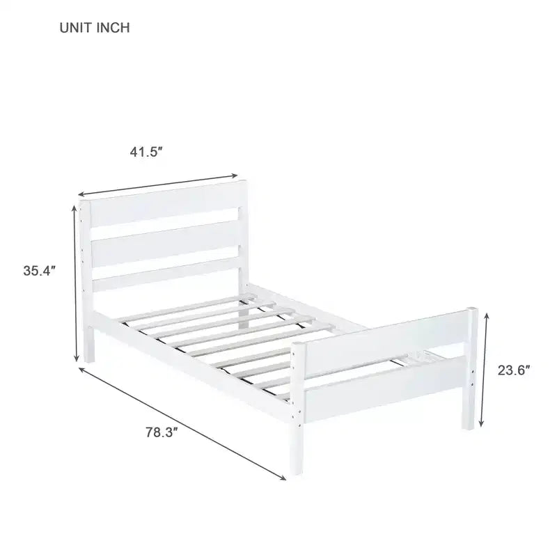 Cadre de lit plateforme double en bois d'hévéa avec tête et pied de lit, design compact