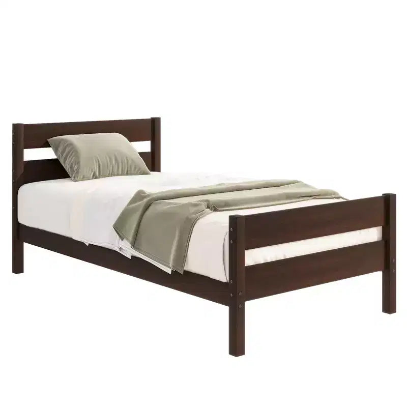 Sailvan Twin Rubber Wood Platform Bed Frame with Headboard and Footboard, Space-Saving Design