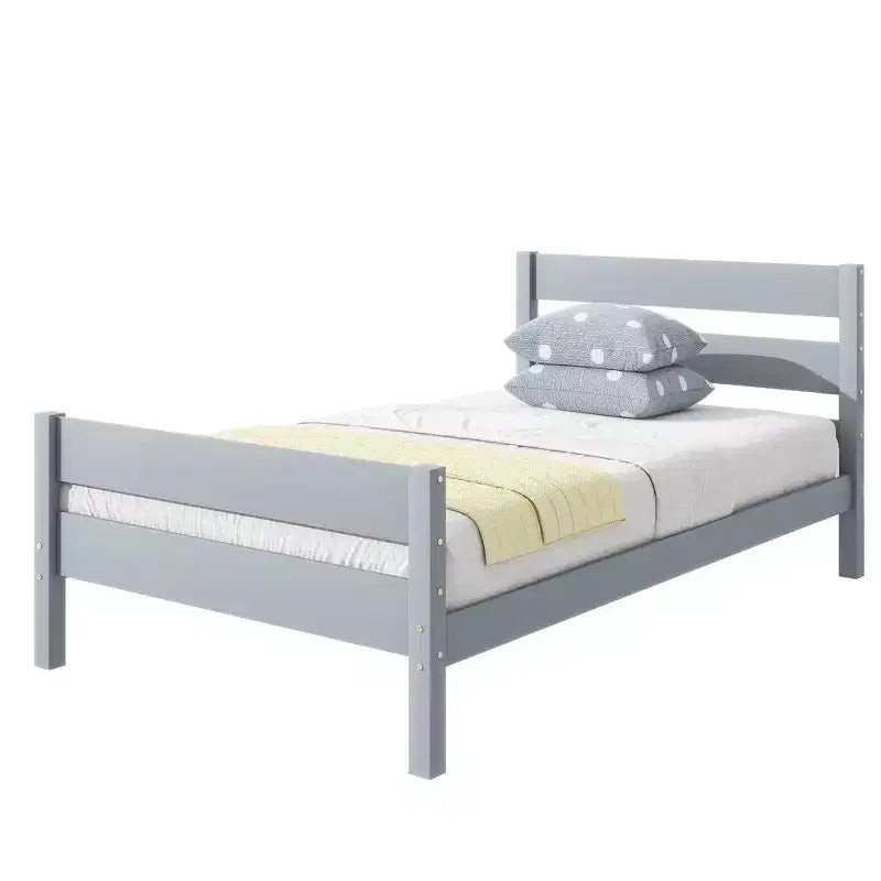 Cadre de lit plateforme double en bois d'hévéa avec tête et pied de lit, design compact