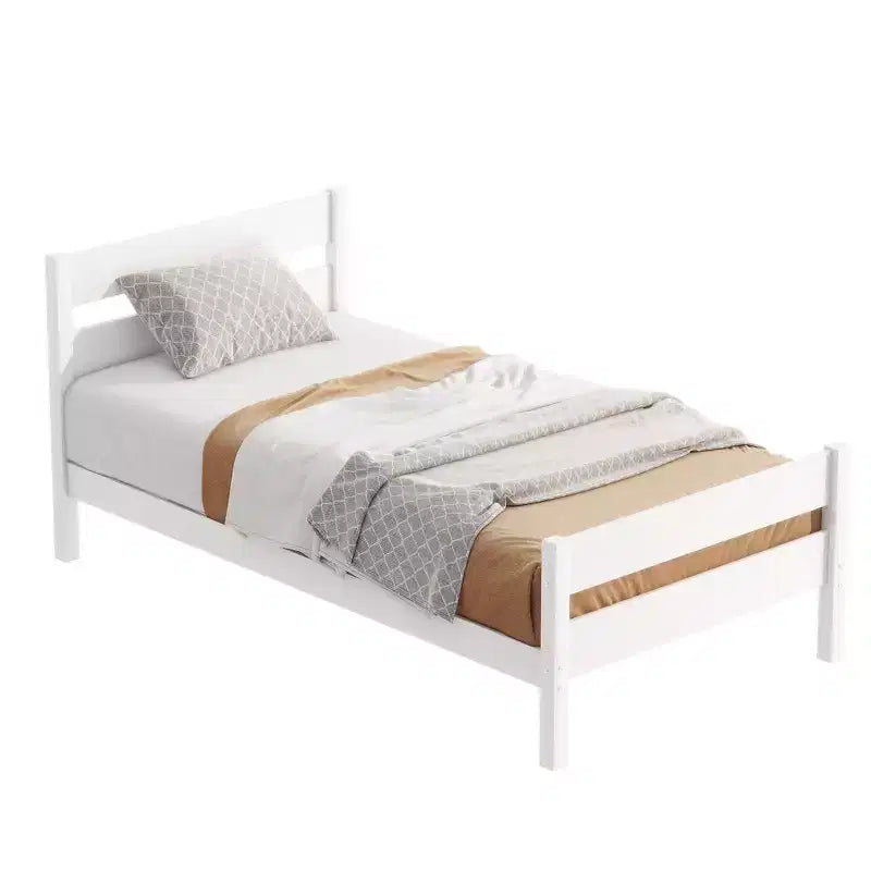 Cadre de lit plateforme double en bois d'hévéa avec tête et pied de lit, design compact