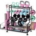 4-Tier Dumbbell Rack Stand,Powder Coated Weight Rack with Hooks for Home Gym,Storage Rack for Yoga Mat Kettlebells and Strength Training Equipment