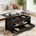 Lift Top Coffee Table with 2 Drawers & Hidden Storage, Convertible Wooden Table for Living Room Home Office