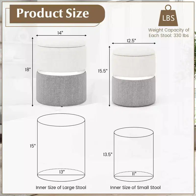 Pouffe de rangement rond moderne en tissu de lin pour chambre à coucher