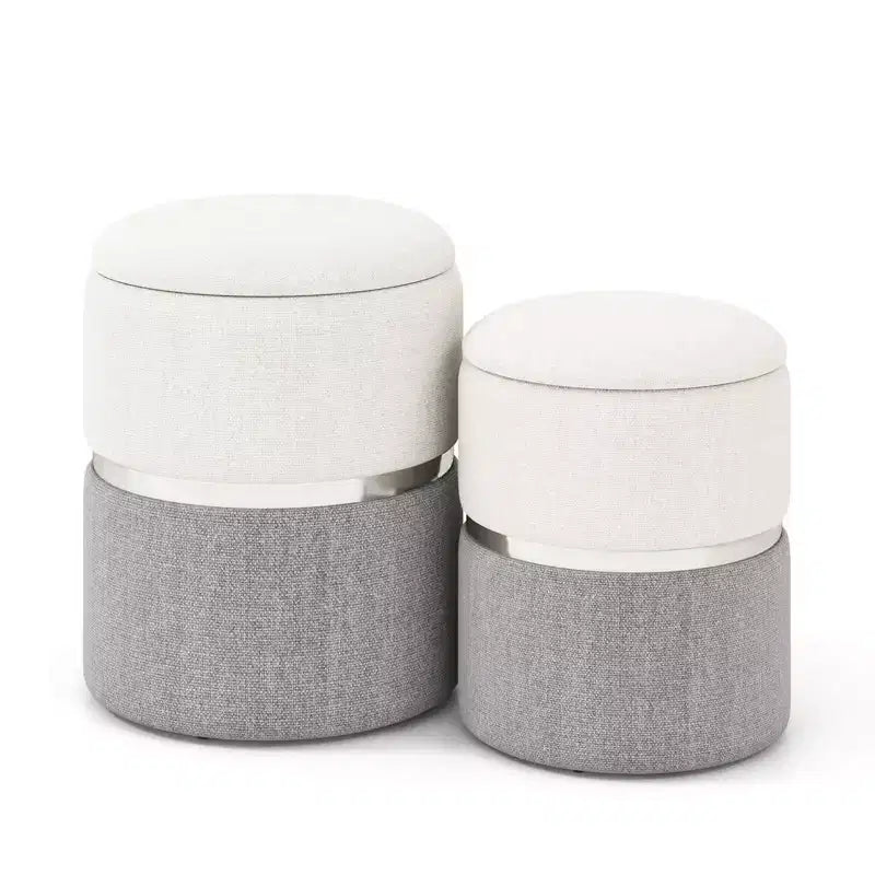 Pouffe de rangement rond moderne en tissu de lin pour chambre à coucher