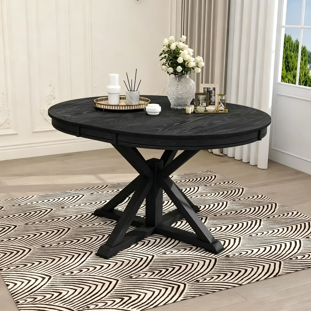 Table de salle à manger et de cuisine extensible 54 W Rétro avec 12 rallonges, bois naturel chêne+blanc cassé/espresso/laveur de bois naturel
